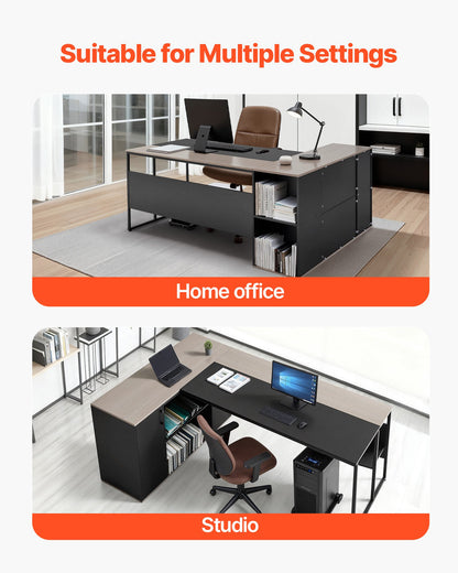 L-Shaped Executive Desk, Large Modern Office Table with Drawers & Storage Cabinet, Heavy Duty Wooden Executive Table with CPU Stand, 158.7 KG Load Capacity, Easy Assembly, for Work Study Writing