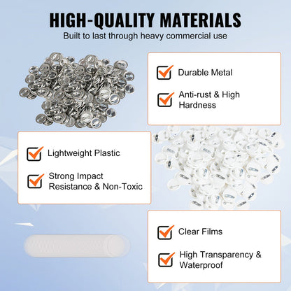 500 set med 2,5 cm delar till bakknappar, gör-det-själv runda knappdelar till märken, setet innehåller metalltopp, plast-/metallknapp, genomskinlig film och blankt papper för presenter, maskin ingår ej