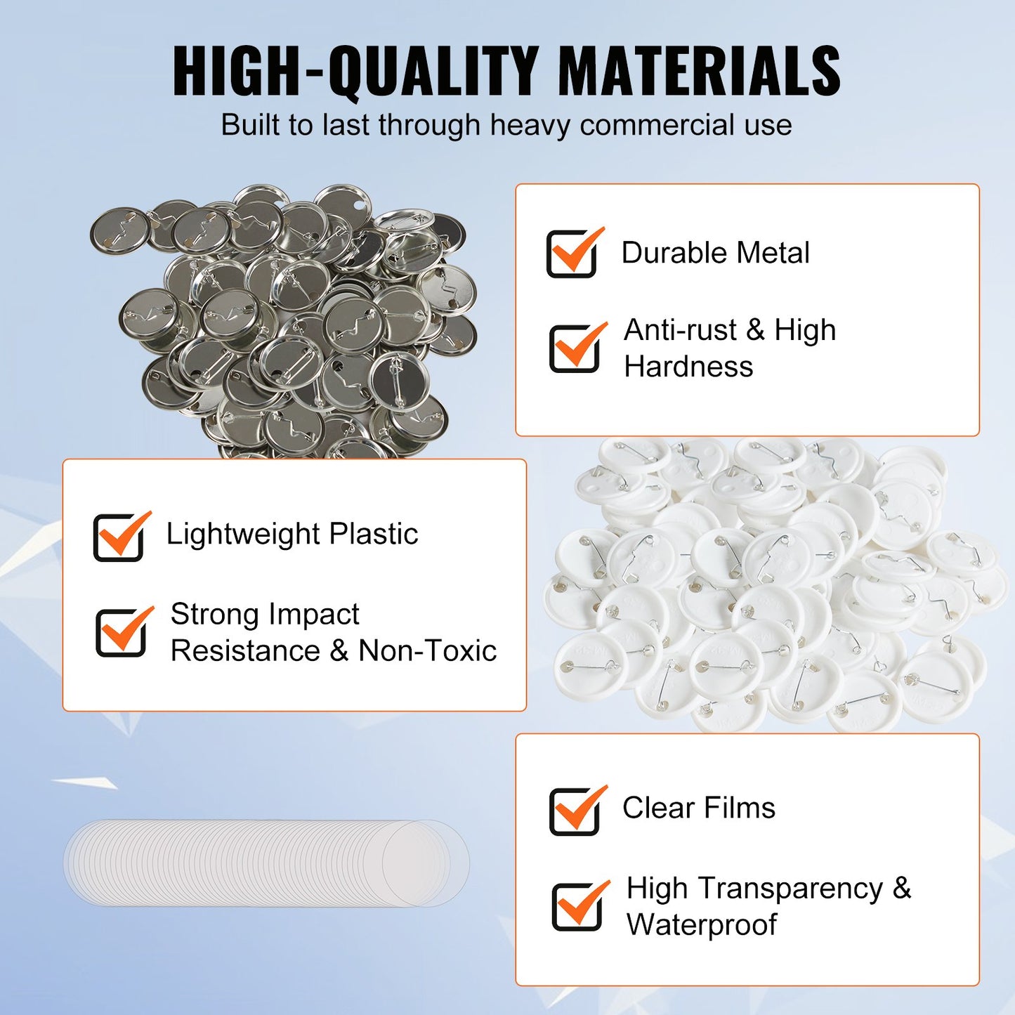 500 set 1,25 tum 32 mm bakre knappdelar, gör-det-själv runda knappdelar till märken, setet innehåller metalltopp, plast-/metallknapp, genomskinlig film och blankt papper för presenter, maskin ingår ej