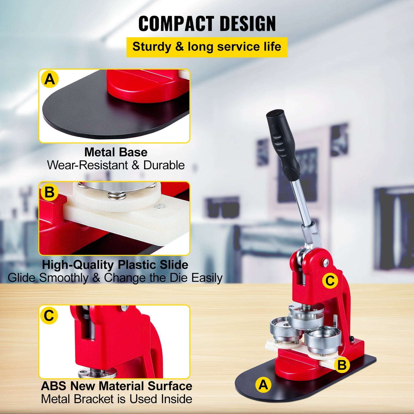 44 mm knapptillverkare 1,73 knapp- och namnskyltsmaskin Knapppress Stanspress med 1000 knappar (1000 st)