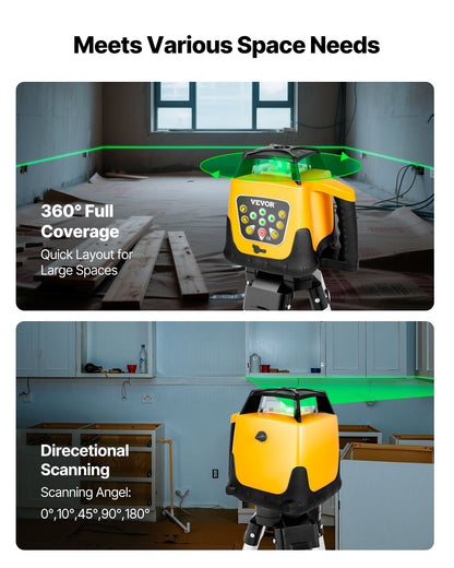 Roterande lasernivåkit, grön stråle 500 m räckvidd, lutningsjusterbar 360 graders roterande, självnivellerande, flexibel skanningsvinkel och IP54-vattentät, noggrann med fjärrkontrollmottagare, bärväska