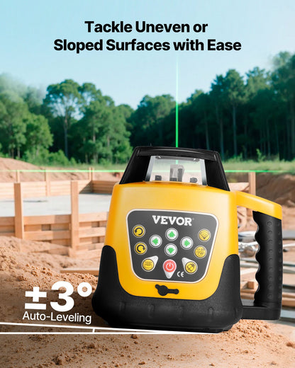 Roterande lasernivåkit, grön stråle 500 m räckvidd, lutningsjusterbar 360 graders roterande, självnivellerande, flexibel skanningsvinkel och IP54-vattentät, noggrann med fjärrkontrollmottagare, bärväska