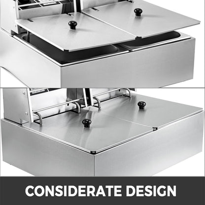 Commercial Deep Fryer 12L Electric Fryer 5000W Twin Basket YB-82 Dual Tank Electric Deep Fryer Countertop Stainless Steel French Fry for Commercial Uses