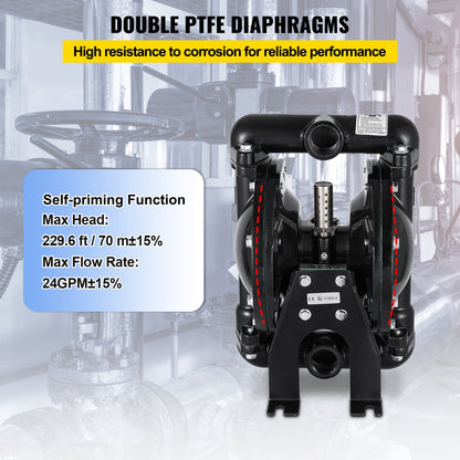 Luftdriven dubbelmembranpump 25,4 mm (1 tum) Inlopp Utlopp Aluminium 91 L/min (24 GPM) Max 8 bar (120 PSI) för industriellt bruk