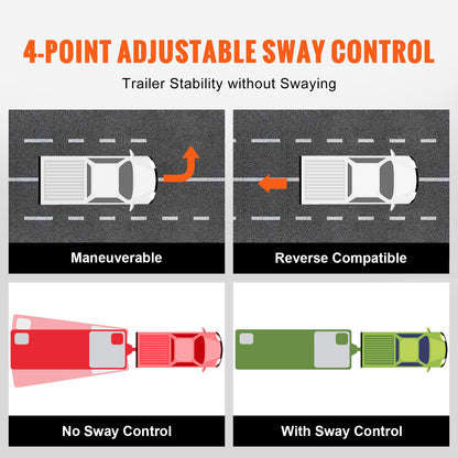 Viktfördelningsdrag, 1 500 lbs viktfördelande dragkroksats med krängningskontroll för släpvagn, 2-tums massivt stålskaft, 2-5/16 tum legerat stålkula, pulverlackerad lastutjämnande dragkrok, svart