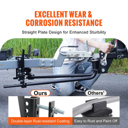 Viktfördelningsdrag, 1 500 lbs viktfördelande dragkroksats med krängningskontroll för släpvagn, 2-tums massivt stålskaft, 2-5/16 tum legerat stålkula, pulverlackerad lastutjämnande dragkrok, svart