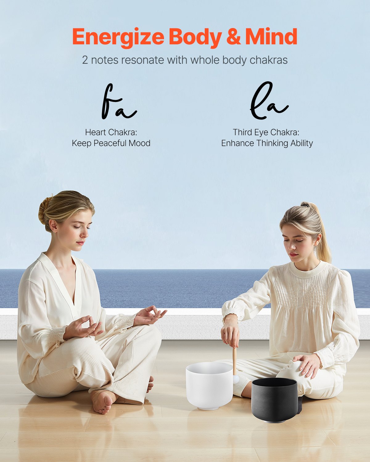 2 st kristallskålar, 8-tums och 10-tums A- och F-noter, skål i frostad kvarts med 10-tums bärväska, 1 gummiklubba och 2 O-ringar, perfekt för meditation, yoga, ljudhealing
