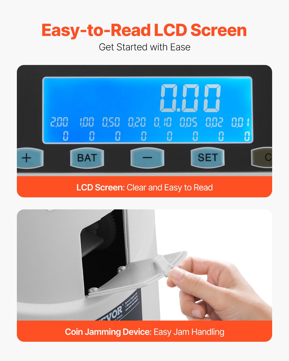 EURO-myntsorterare, mynträknare för 8 typer av euromynt, myntsorterare och inslagningsmaskin rymmer upp till 850 mynt, stor LCD-skärm, myntförvaring ingår, 5 myntrör och askar