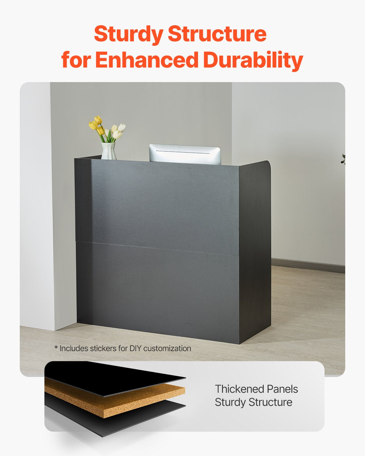Reception Desk, 47.24 x 18.9 x 39.37 in Rectangular Front Counter Table, Office Reception Counter with Lockable Drawer and Storage Cabinet, for Checkout, Lobby, Beauty Salon and Office, Black