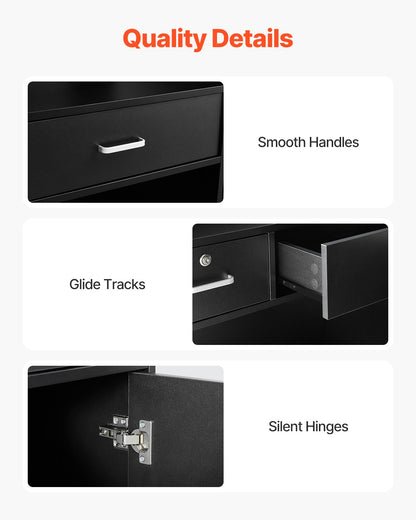 Reception Desk, 47.24 x 18.9 x 39.37 in Rectangular Front Counter Table, Office Reception Counter with Lockable Drawer and Storage Cabinet, for Checkout, Lobby, Beauty Salon and Office, Black