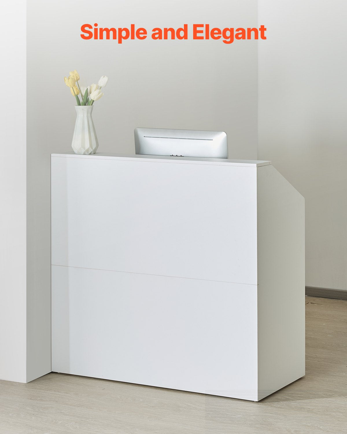 Receptionsdisk, 114 x 49 x 119 cm Rektangulärt frontbord, kontorsreceptionsdisk, butiksdisk och frontreceptionsdisk, för kassa, lobby, skönhetssalong och kontor, vit