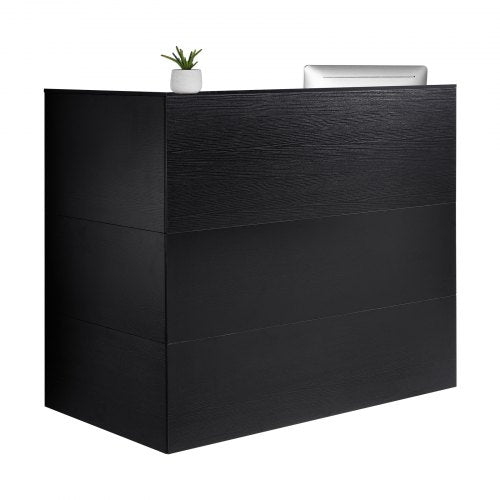 Receptionsdisk, 135 x 89 x 112 cm L-format frontbord, kontorsreceptionsdisk med lådor, tangentbordsfack och förvaringsskåp, för kassa, lobby, skönhetssalong och kontor, svart