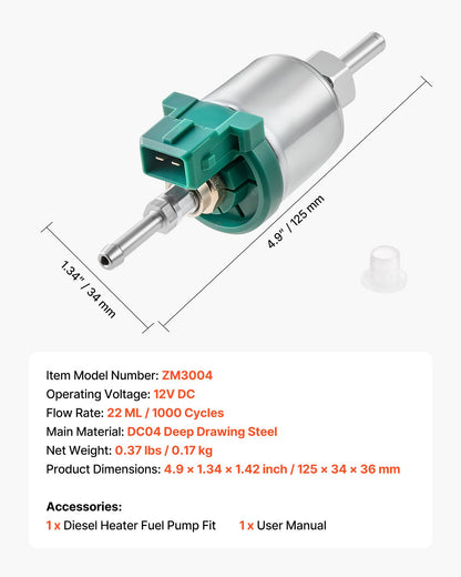 Dieselvärmare bränslepump, 12V DC billuftvärmare dieselbränsledoseringspump, 22ML aluminium luftdiesel parkeringsvärmarpumpar passar för 2KW 5KW 8KW dieselvärmare, tyst design, pulsteknik