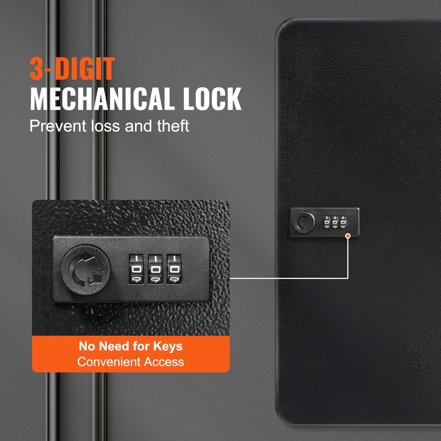 Skåp med 48 nycklar, nyckelskåp med kombinations- och nyckellås, digital säkerhetsförvaringslåda i stål med nyckelorganisatör och justerbara hyllor, 48 st färgglada nyckelbrickor och ett registerkort för skola, kontor, hotell