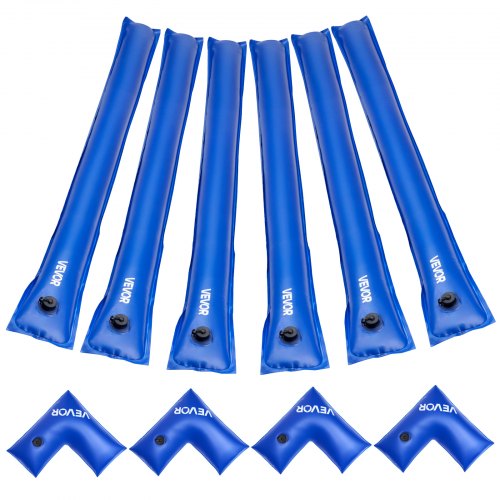 Set med vattenpåsar för poolöverdrag, 6-pack, 2400 mm vattenpåsar för enkelkammare och 4 hörnrör, 0,4 mm tjocka PVC-påsvikter med läckagesäker ventil, för vinterpoolöverdrag