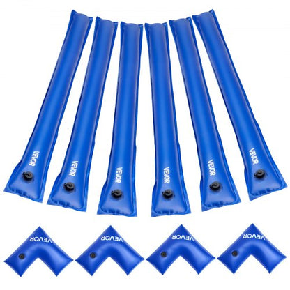 Set med vattenpåsar för poolöverdrag, 6-pack, 2400 mm vattenpåsar för enkelkammare och 4 hörnrör, 0,4 mm tjocka PVC-påsvikter med läckagesäker ventil, för vinterpoolöverdrag