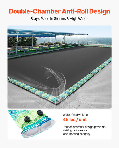 Poolskyddspåsar, 5-pack 2400 mm, vattenslangar med dubbelkammare och reflexremsor, 0,3 mm tjocka PVC-påsar med vikter och läckagesäkert skruvlock, för vinterpoolskydd