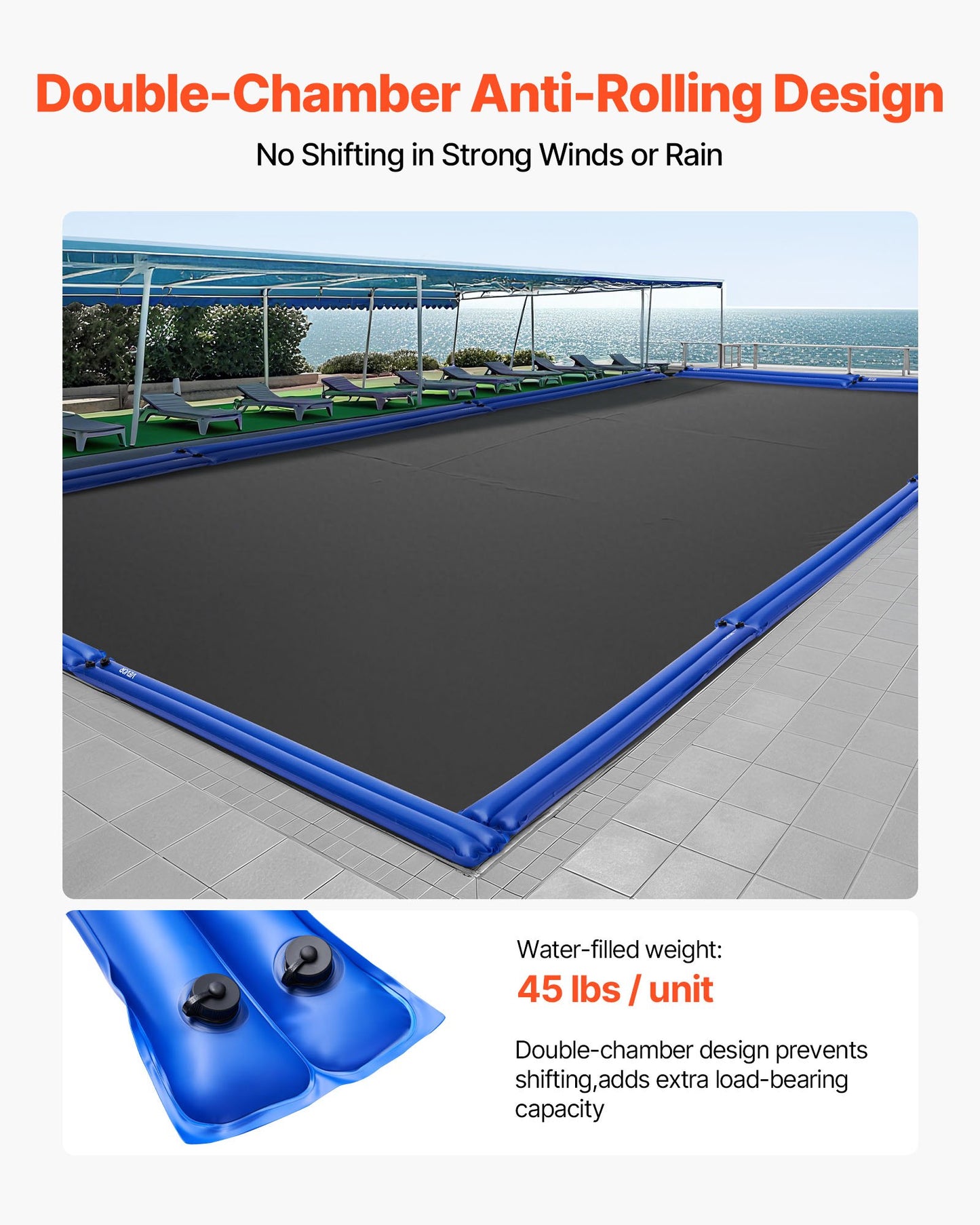 Poolskyddsvattenpåsar, 6-pack 2380 mm dubbelkammarslangar för poolskydd, 0,4 mm tjocka PVC-vikter med läckagesäkert skruvlock, för nedgrävda poolskydd vinterstängning, blå
