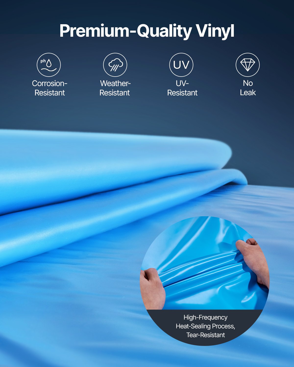 Oval poolfoder, 4,8 x 2,9 m, i rundpärlsstil, slitstark vinylfoder, standardtjocklek, 123 cm vägghöjd, ersättning för ovanmarkspooler med stålsidor