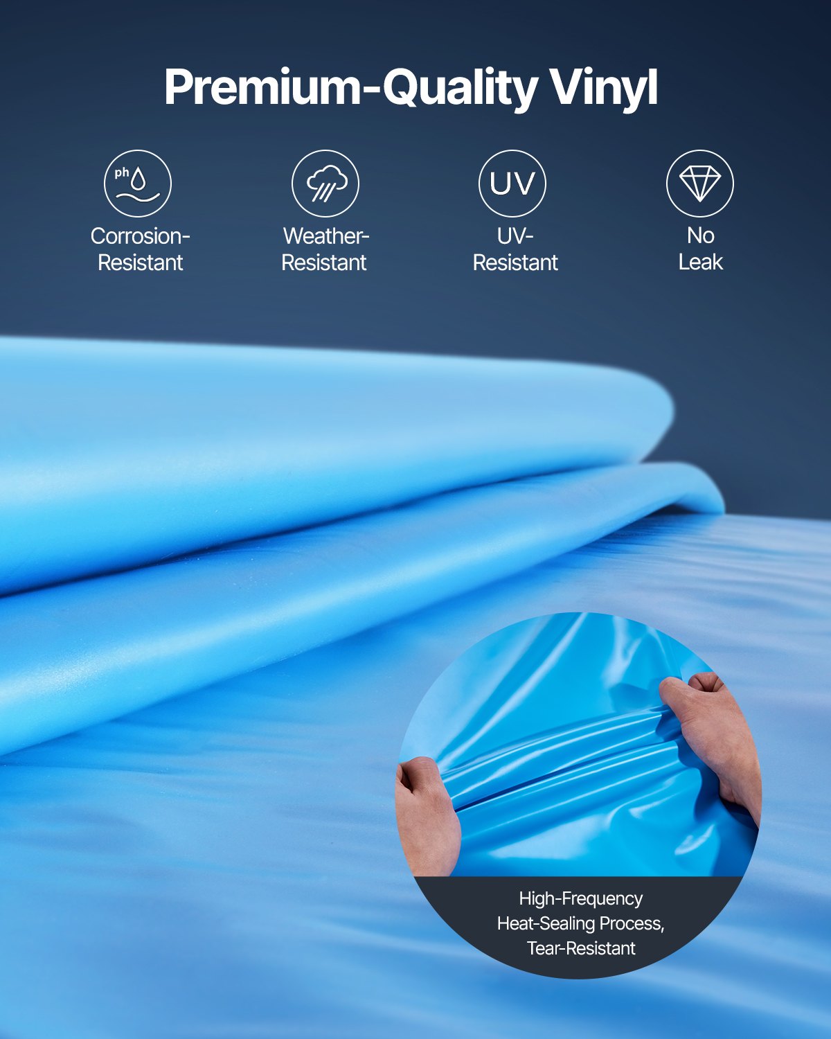 Poolfoder, 18 fot runt poolfoder, standardtjocklek, hållbart vinylfoder, överlappande modell, ersättning för foder för 52 tum vägghöjd ovan markpool, enfärgad
