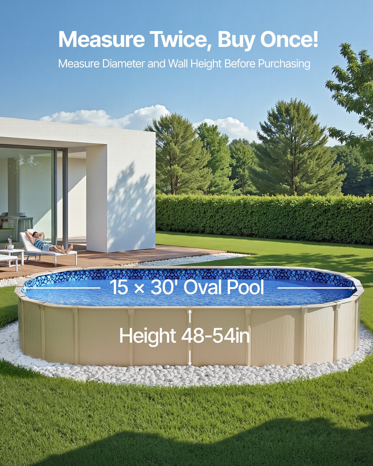 4,5 x 9,5 m oval poolfoder, överlappande ovanmarkspoolfoder, vägghöjd 122 till 142 cm, slitstark poolfoder, vinyl i standardtjocklek, för stålsidiga ovanmarkspooler