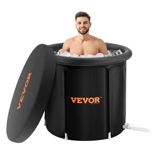 Ice Bath Tub, 90 cm Long Cold Water Therapy Plunge Tub for Athletes, Portable Outdoor Ice Barrel Plunge Pool for Recovery, 370L Inflatable Folding Bathtub with Cover, Home Ice Pod for Adult