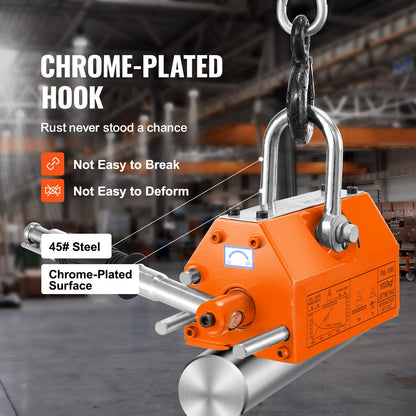 Magnetisk lyftanordning, dragkapacitet 1000 kg, säkerhetsfaktor 2,5, neodym och stål, lyftmagnet med utlösning, permanenta lyftmagneter, kraftig magnet för lyftanordning, verkstadskran, block, bräda