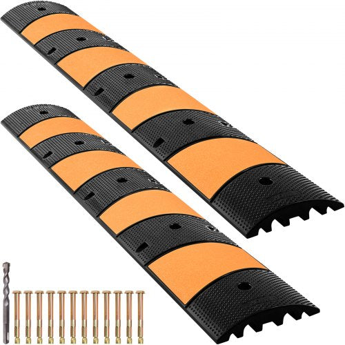 Gummibassäng för hastighetskontroll, dubbelkanalig, 2 enheter, 72,8" längd, stöder upp till 22000 lbs, mått 72,8 x 12,2 x 2,2, lämplig för asfalt-, betong- och grusytor - 6 fot
