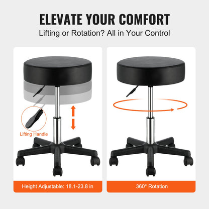 Rolling Stools with Wheels, 181.4 kg Weight Capacity Adjustable Height Stool with Ultra-Thick Seat Cushion, Swivel Stools Chair for Salon, Bar, Home, Office, Tatoo, Medical, Massage, Black