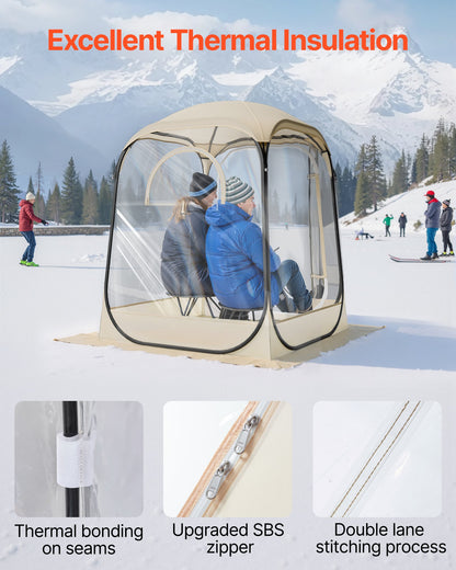 Pop-up-sporttält, 1,27x1,27 m genomskinligt bubbeltält för 1 person, vattentät utomhuskapsel med golvmatta och överdrag, trädgårds-iglookupoltält campingskydd för evenemang fiske jubel