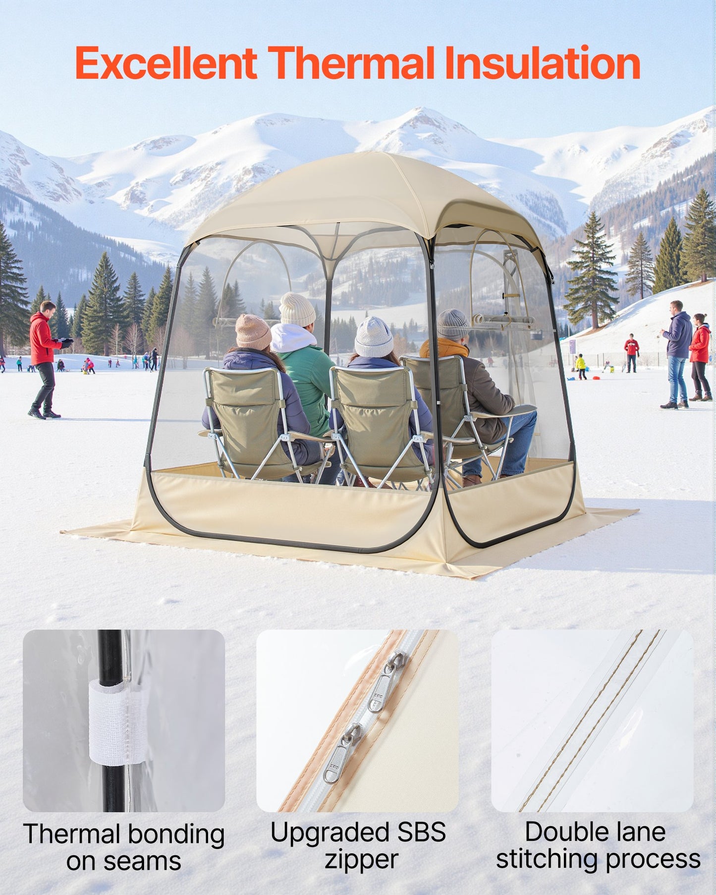 Pop-up-sportstält, 1,6x1,6 m genomskinligt bubbeltält för 2-4 personer, vattentät utomhuskapsel med golvmatta och överdrag, trädgårds-iglookupoltält campingskydd för evenemang fiske jubel