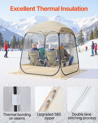 Pop-up-sportstält, 1,6x1,6 m genomskinligt bubbeltält för 2-4 personer, vattentät utomhuskapsel med golvmatta och överdrag, trädgårds-iglookupoltält campingskydd för evenemang fiske jubel