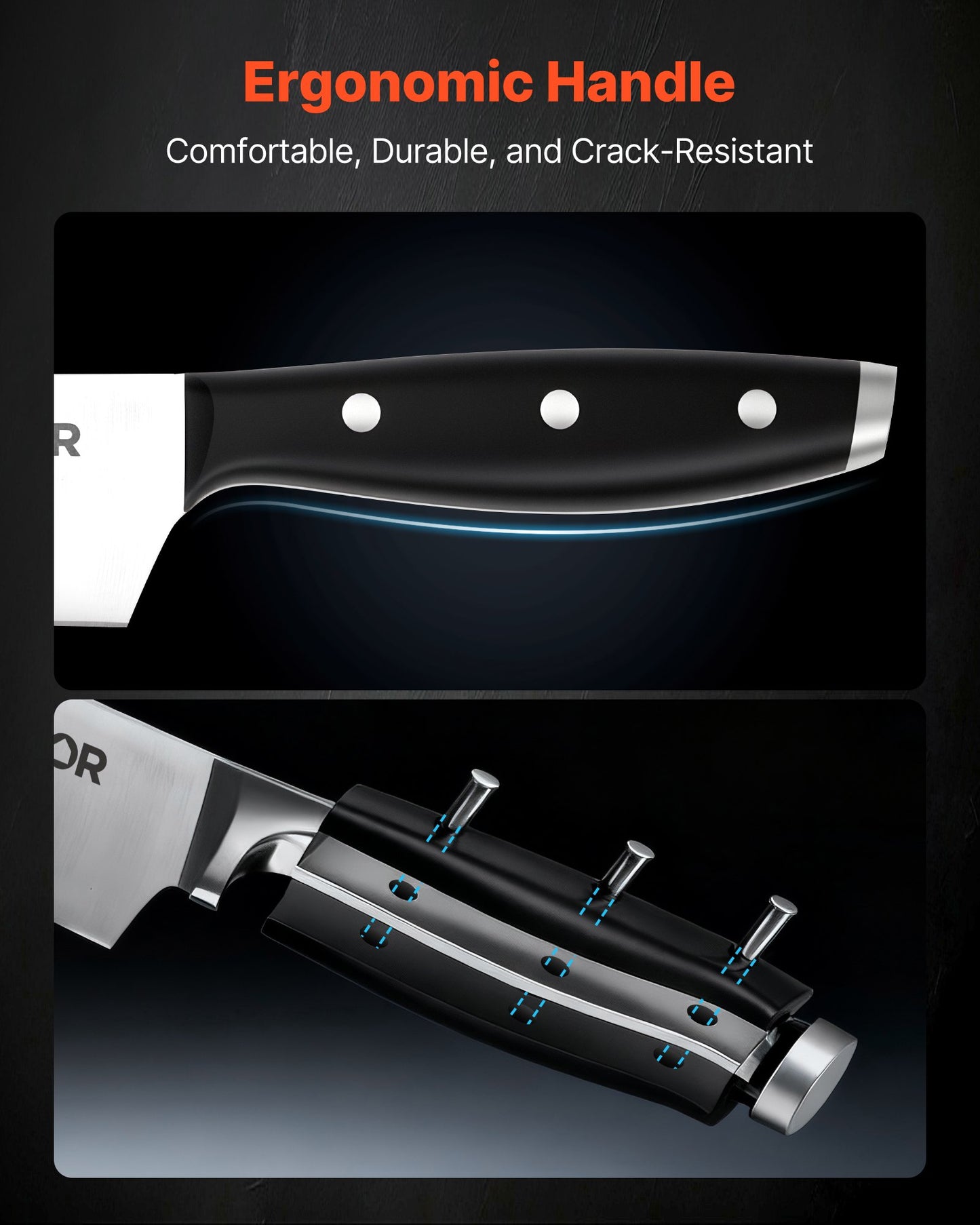 Kitchen Knife Set with Block and Sharpener, 15 Piece High Carbon Stainless Steel Sharp Knife Set, Kitchen Cutlery with Ergonomic Handle, Sharpening Rod and Premium Wooden Block, for Home Cooks