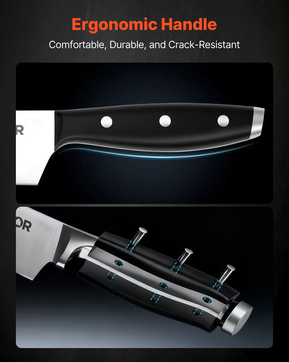 Kitchen Knife Set with Block and Sharpener, 15 Piece High Carbon Stainless Steel Sharp Knife Set, Kitchen Cutlery with Ergonomic Handle, Sharpening Rod and Premium Wooden Block, for Home Cooks