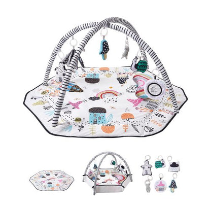Baby Play Gym Mat, Tummy Time Mat with 6 Detachable Sensory Toys, 41.7" x 41.7" Large-Sized Baby Newborn Activity Mat with Fold-up Sides & Soft Fabric for Sensory and Motor Skill Development