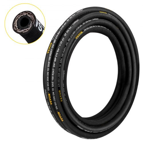 Hydraulslang 3/4 tum x 50 fot, Spiralformad hydraulslang 3120 PSI, Hydraulslang i gummi med 2 höghållfasta ståltrådsflätor, Hydraulslang i bulk -20℃ till 140℃, Flexibel hydraulslang för olja