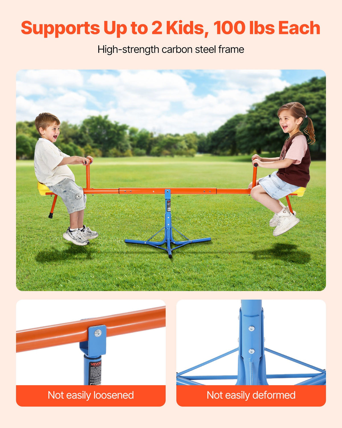 Kids Seesaw, 45.4 kg Load Capacity per Seat, Sit and Spin Teeter Totter with 3-prong Support Legs, Kids Outdoor Playground Equipment, Swiveling 360 Degrees Rotating for Children Aged 3+