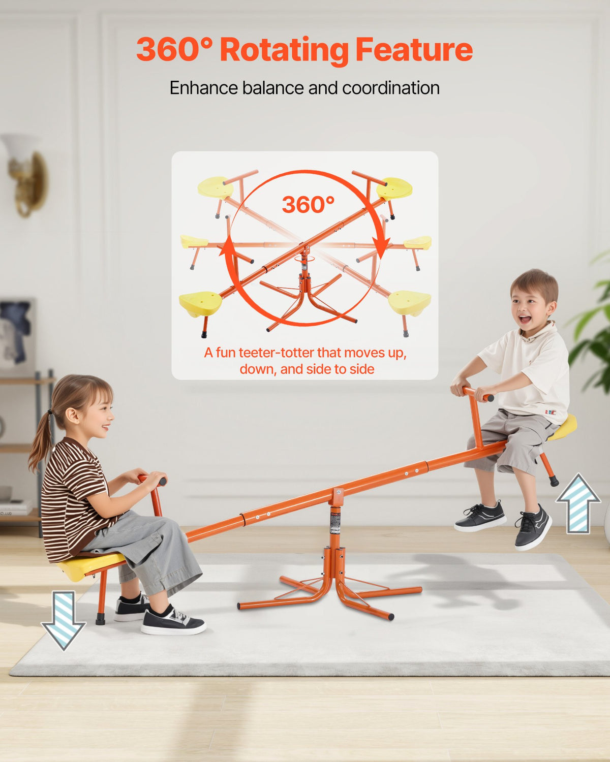 Kids Seesaw, 45.4 kg Load Capacity per Seat, Sit and Spin Teeter Totter with 4-prong Support Legs, Kids Outdoor Playground Equipment, Swiveling 360 Degrees Rotating for Children Aged 3+