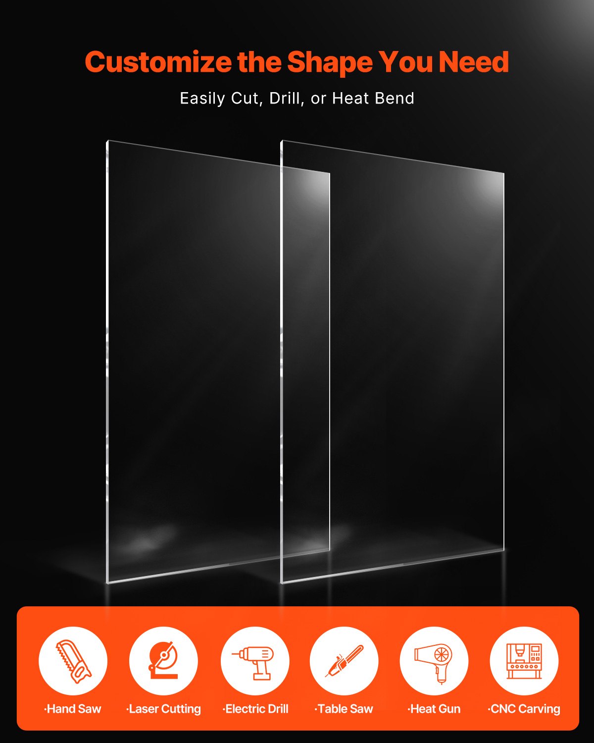 Plexiglas akrylskivor, 2-pack plastskivor, 24 x 48 tum 1/8 tum tjock klar plast gjuten transparent glas för hantverksprojekt, reservglas till bildram, gör-det-själv-display, lätt att skära