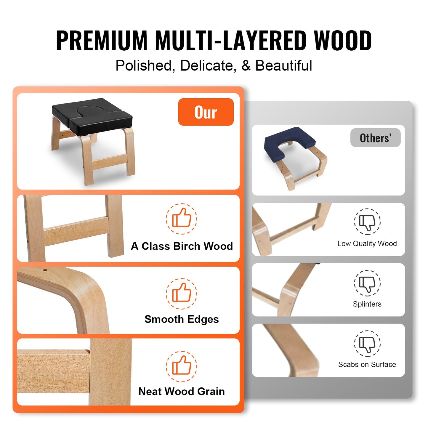 Yoga huvudstående bänk, 300 lbs kapacitet yoga inversion stol för familjegym, huvudstående tränare med träram och PU-dyna, stående yogapall för styrke- och balansträning, lindra trötthet, svart