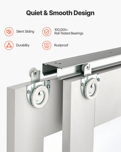Skjutdörr till garderob, 1524 mm (dubbel 787 mm) x 2032 mm, 5-liters frostat glas med bypass-skjutdörrar och beslag, massivt trä och MDF-skiva med vattentät PVC-yta för garderober i sovrum