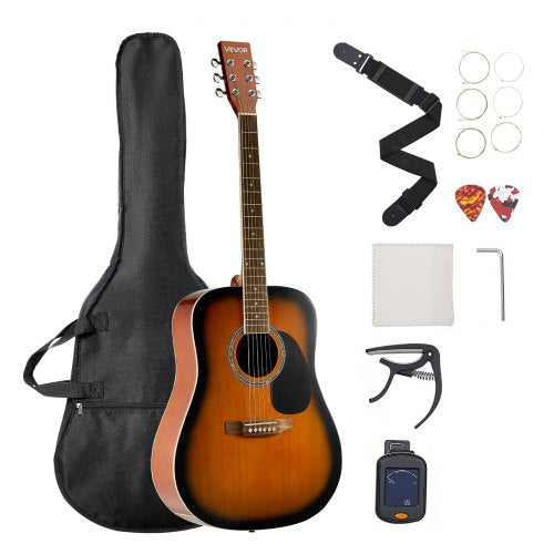 41 in / 1041.4 mm Dreadnought Acoustic Guitar Beginner Bundle Gig Bag Adult Sunburst