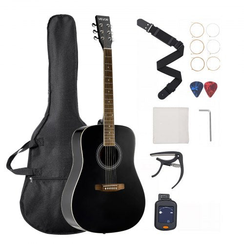 41 tum / 1041,4 mm Dreadnought akustisk gitarr nybörjarpaket för vuxna, längre, svart