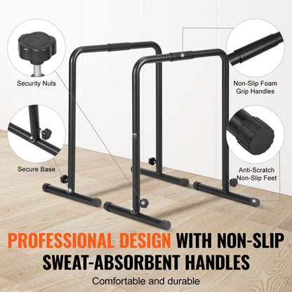 Dipstänger, kapacitet 440 lbs, dipstativ med justerbar höjd, fitnessträning dipstångsstation stabilisator parallell armhävningsstativ, parallella stänger för styrketräning hemmagym