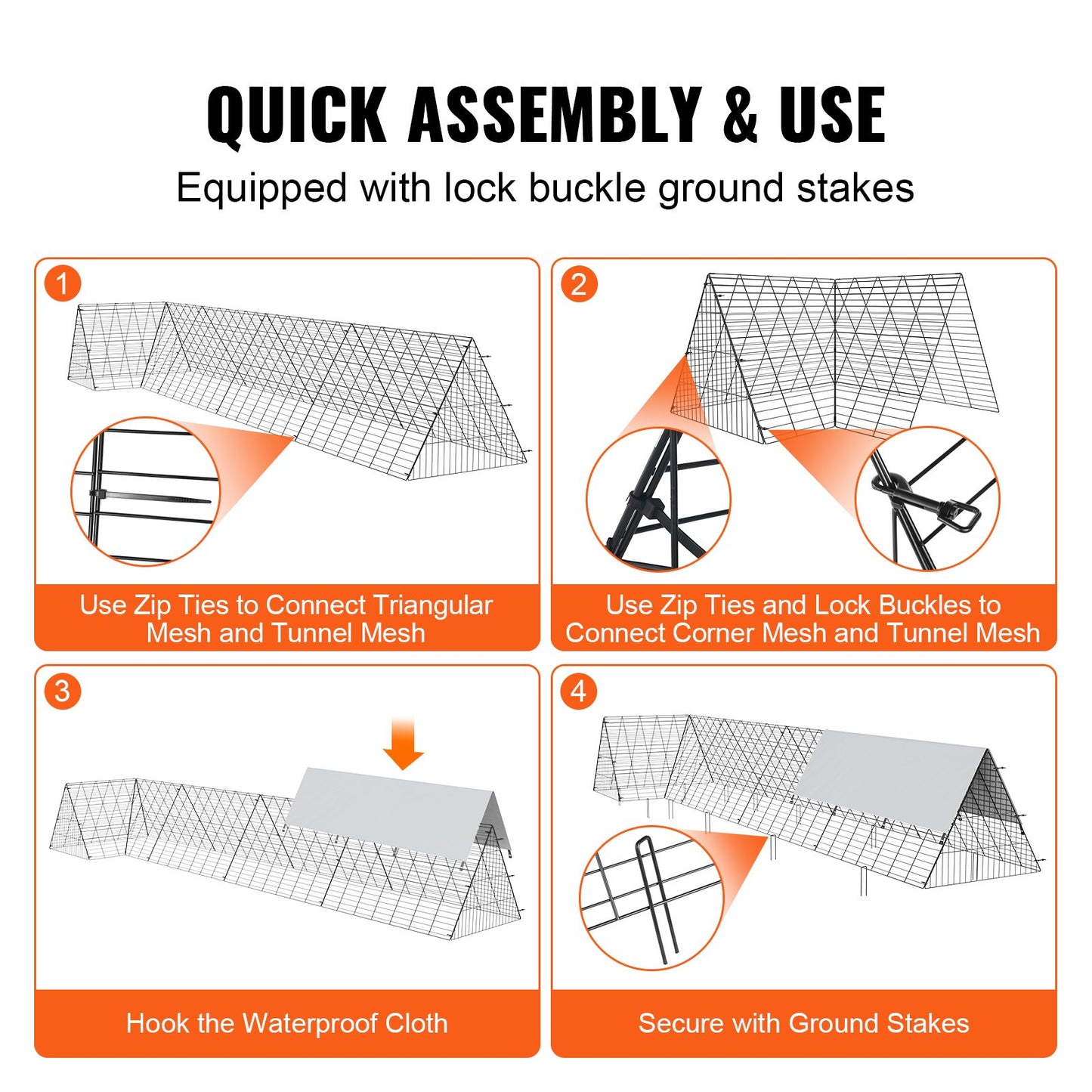 Hönsgårdstunnlar, 157,5 x 39,4 x 24,2 tum (LxBxH) Hönsgårdstunnlar för gården, Bärbara hönsgårdstunnlar för utomhusbruk med hörnramar, Hönshus, Lämplig för höns, ankor, kaniner