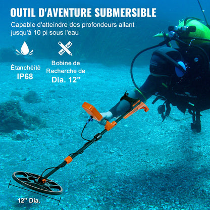 Vattentät metalldetektor, 30,5 cm spole, professionell uppladdningsbar gulddetektor, 99-127 cm justerbar med LCD 7 lägen avancerat DSP-chip Bluetooth-headset, IP68 för att upptäcka guldskattjakt