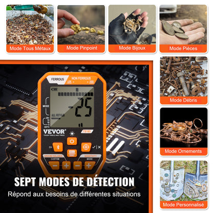 Vattentät metalldetektor, 30,5 cm spole, professionell uppladdningsbar gulddetektor, 99-127 cm justerbar med LCD 7 lägen avancerat DSP-chip Bluetooth-headset, IP68 för att upptäcka guldskattjakt