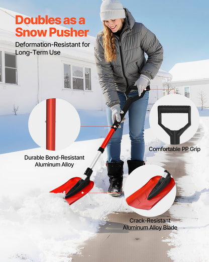Snöskyffel för uppfart, 22 cm hopfällbar snöskyffel med D-format handtag, , 36-40 tum justerbar, lätt snöborttagningsverktyg i aluminiumlegering, minskar ryggspänningar för trädgård, bilcamping