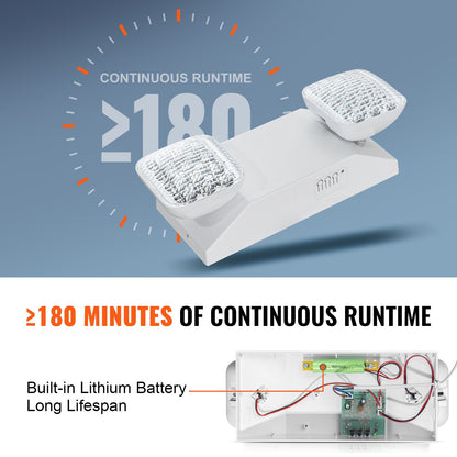 24-pack kommersiella nödbelysningsarmaturer, 3W, vita LED-nödutgångsbelysningsarmaturer med 180 minuters backupbatteri, justerbart fyrkantigt LED-huvud, tak- eller väggmontering för strömavbrott i företag