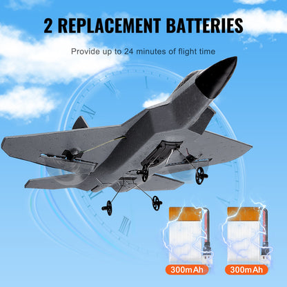 RC-flygplan, 2,4 GHz 2-kanaligt fjärrstyrt flygplan med 6-axlig gyrostabilisator, flygklart stridsflygplan med 2 batterier, lättflygt RC-glidflygplan för vuxna barn nybörjare pojkar